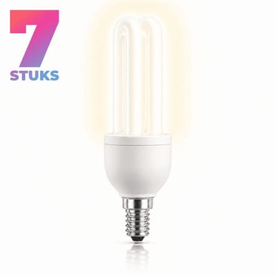 7x Stick Spaarlamp E14 - 9W - Warm Wit Licht (2700K) - 421 lm - 6 jaar - Niet Dimbaar - Bespaar op energiekosten