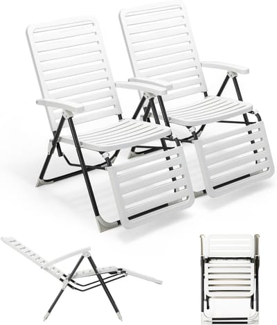KOMFOTTEU Set van 2 Ligstoel voor de tuin, inklapbaar, met 7-voudig verstelbare rugleuning, zitting van PP-materiaal met metalen frame, belasting 150 kg, voor terras, zwembad, 2 stuks