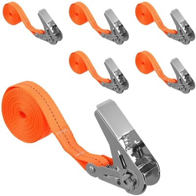 Cosensi- Spanbanden met ratel - Sjorbanden - 6 stuks - 2,5 cm x 4 m - Oranje - Robuuste ratelsluitingen van verzinkt staal