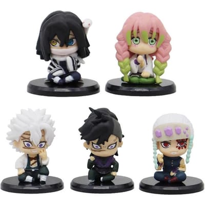 5 Stuks Demon Slayer Q Versie Zittend Geest Poppetje 4-5cm Tanjiro Inosuke Zenitsu Figuur Anime Model Speelgoed