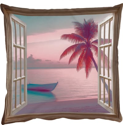 Sierkussens - Kussentjes Woonkamer - 50x50 cm - Doorkijk - Strand - Palmboom - Tropisch