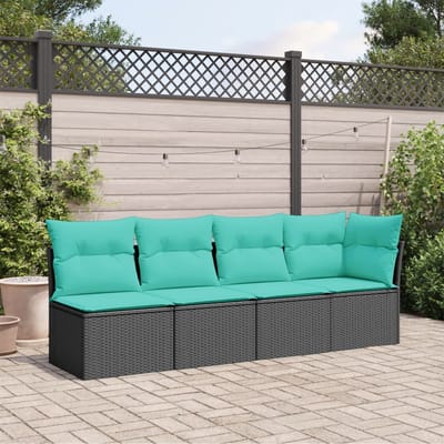 vidaXL - Tuinbank - 4-zits - met - kussens - poly - rattan - zwart