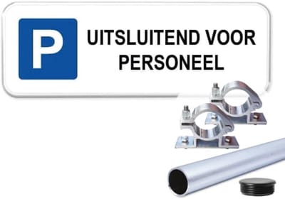Parkeerbord Personeel - Weerbestendig Aluminium - 40x15 cm - Bevestiging: Met paal 120 cm + paalbeugels + paaldop