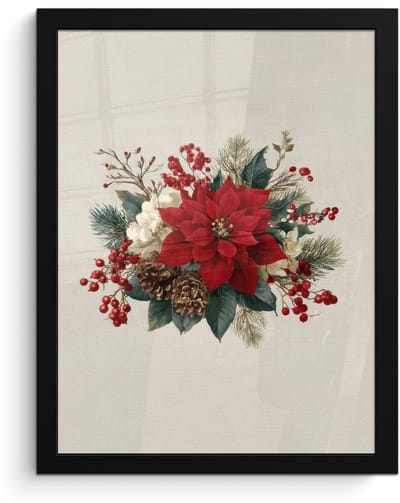 Poster in lijst - Fotolijst 30x40 cm - Posters - Kerststuk - Pointia - Dennenappels - Rood - Posterlijst zwart - Decoratie - Wanddecoratie woonkamer - Muurdecoratie slaapkamer - Kerstversiering - Kerstdecoratie voor binnen - Kerstmis