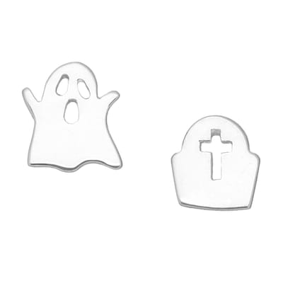 EAR IT UP - Oorbellen - Mismatch - Spook - Grafsteen - Halloween - Push back oorknopjes - 925 sterling zilver - 8 x 7 mm - 1 paar
