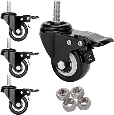 Zwenkwielen met rem - Industriële wielen Trolley wielen - Meubels verplaatsen - Dubbele veiligheidsvergrendeling - M10 x 25 mm - Zwart
