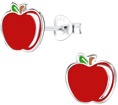 Joy|S - Zilveren appel oorbellen 9 mm - rood - sterling zilver 925