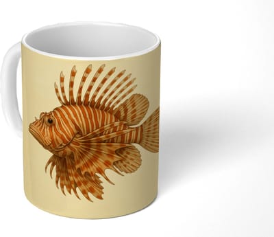 Mok - Koffiemok - Strepen - Vis - Rond - Stekels - Mokken - 350 ML - Beker - Koffiemokken - Theemok
