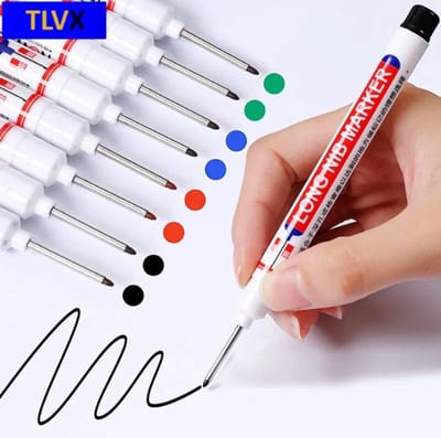 TLVX 5 stuks Verlengde Permanent Marker Zwart, Wit, Rood, Groen, Blauw – Markeerstift Timmerman potlood inkt – Bouw Markering stift – Timmermanspen - 20mm Long Tip Marker – Diep gat marker – Teken Hout, Metaal, Glas, Spiegel, Tegels, Beton, Keramiek