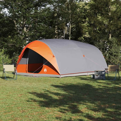 vidaXL - Tunnel - tent - 10-persoons - Waterdicht - Grijs - en - Oranje - taft