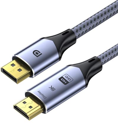 DisplayPort naar HDMI Kabel - 8K/60Hz - 4K/144Hz - DP 1.4 naar HDMI 2.1 - Verguld - voor PC, Laptop en Monitor - 2 meter - grijs