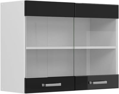 Glazen Keukenkast Hangend 80 cm Hoogglans Zwart en Wit
