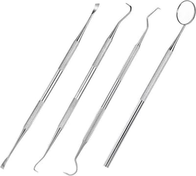 Compleet Tandarts Setje – 4 stuks Tandsteenhaakje – Mondspiegel – Tandarts Gereedschap – Mondverzorging – Stainless Steel