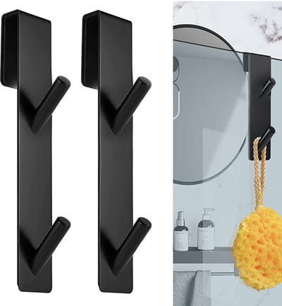 Set van 2 douchewandhaken, roestvrij staal, om op te hangen, douchehaken zonder boren, douchehanddoekhouder, voor glasdiktes ≤ 12 mm (zwart)