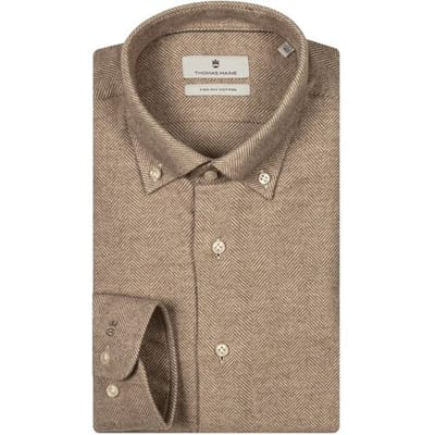 Thomas Maine Overhemd Torino Button Down Two-Ply Herringbone Flanel Zand / male