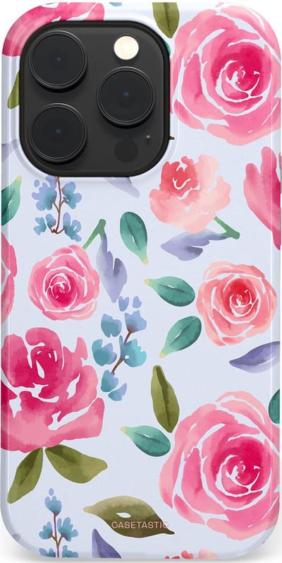 Casetastic hoesje geschikt voor Apple iPhone 14 Pro - MagSafe - Dubbellaagse bescherming - Aquarel Bloemendroom - Fashion Case - Lichtblauw Lichtroze