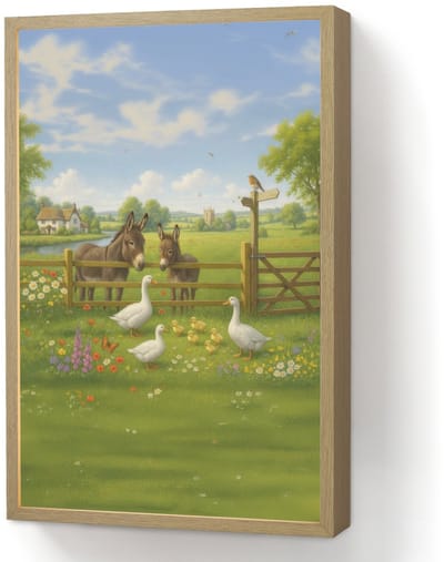 Wandlamp 40x60 cm - Oplaadbaar - Ezels - Ganzen - Kleurrijk - Wandlampen binnen woonkamer - Slaapkamer lamp - Decoratieve nachtlamp - Vloerlamp draadloos