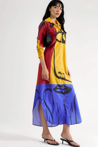 Abstracte Print Maxi Jurk met Knoopsluiting