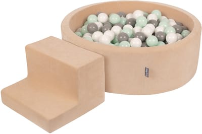KiddyMoon Schuim speeltuin VELVET PPZP-OK30V-122 met zand beige ballen: wit-grijs-mint 100 zwembad/tribune