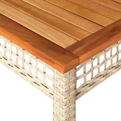 Tuintafel 140x80x75 cm – Luxe Polyrotan & Acaciahouten Eettafel voor Tuin en Terras – Weerbestendig, Stalen Frame, Beige/Bruin – Laura