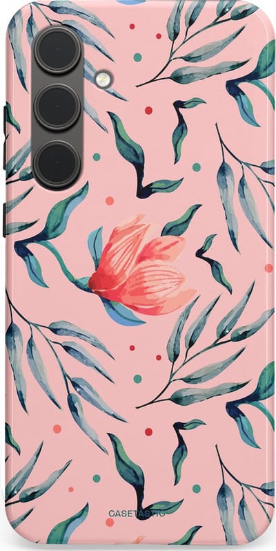 Casetastic hoesje geschikt voor Samsung Galaxy S24 Plus - Dubbellaagse bescherming - Roze Bloemen en Takken - Fashion Case - Lichtroze Zilver Perzik