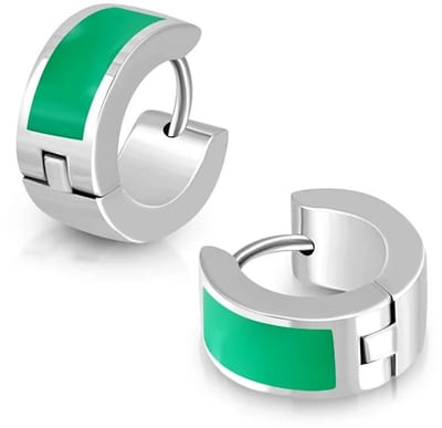 Aramat Jewels | Oorringen | Oorringen kind – Staal Emaille Streep Groen Zilverkleur (10mm) | | | |7mm | Staal | Volwassenen | Verkleurd niet