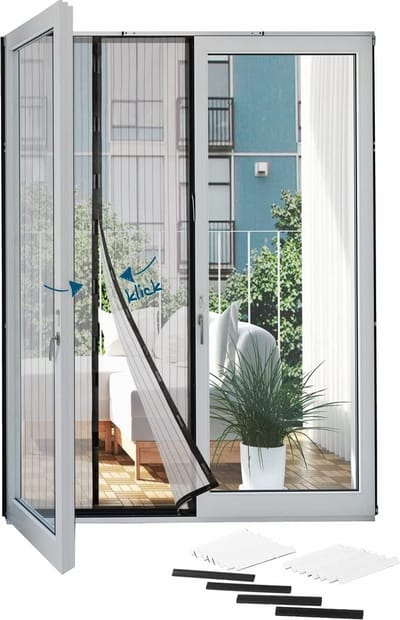Hoberg Magnetische insectenbescherming voor de deur, 100 x 210 cm, hoogte individueel op maat te snijden, met 4 rails om te verzwaren, kleefmontage met 16 klittenbandsluitingen van 15 cm zonder boren, magnetisch sluitsysteem