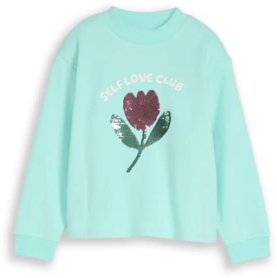 Tom Tailor - Cropped sweatshirt met omkeerbare pailletten - Maat 92/98 - Light Mint
