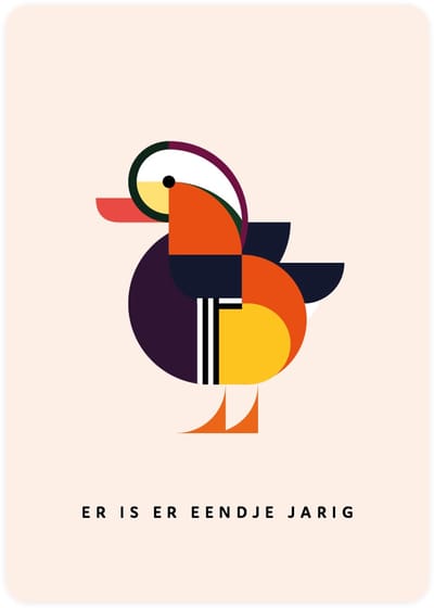Er is er eendje jarig - 4x leuke verjaardagskaarten om te versturen - kaartenset - kaart met Mandarijneend - vier kaarten met vogels