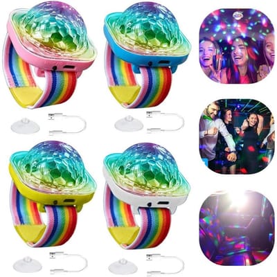 GELLDG Discobal polsbandjes met feestverlichting - Set van 4 - Muziekgestuurde discobalverlichting - USB oplaadbaar - Met zuignap - Mini LED-sterrenprojectorlampjes - Dansende DJ-discoverlichting geschikt voor kinderfeestjes in de auto