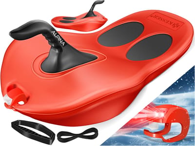 KESSER® Bob Snow / Slede / Snowhoover / Bob Alpina Met LED Licht incl. Trekkoord Slee Slee Kinderslee Zip Bob Plastic Slee Stal voor Kinderen & Volwassenen Sneeuwsport Wintersport ZIPFEL Slee - Rood