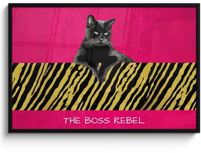 Poster in lijst - Fotolijst 120x80 cm - Posters - Kat - Baas - Roze - Tijgerprint - Posterlijst zwart - Decoratie - Wanddecoratie woonkamer - Muurdecoratie slaapkamer