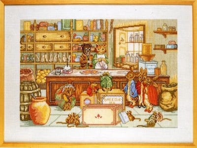 borduurpakket 70-3405 beatrix potter. peter rabbit's shop