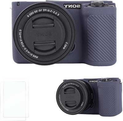 Siliconen camera hoes voor Sony Alpha ZV-E10 II met 2 schermbeschermers, lichtgewicht en verbeterde grip, indigo kleur, camera accessoires