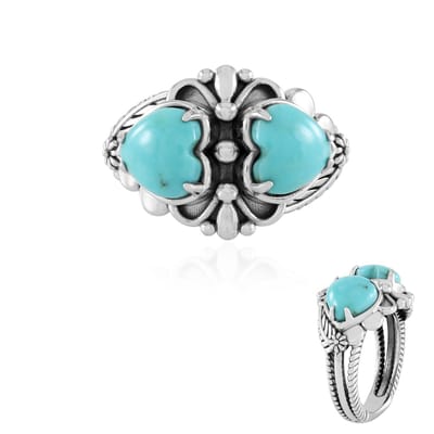 Cavill - 925 Sterling Zilveren ring - 3,42 ct Turkoois - Geoxideerd - Hartvormige Cabochon - Bohemian Vintage stijl - Elegant dames sieraad