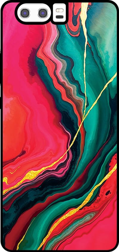 Smartphonica Telefoonhoesje Geschikt voor Huawei P10 met Rood Groen Marmer Opdruk - TPU Backcover Case Red Green Marble Design geschikt voor Huawei P10