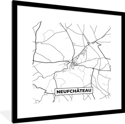 Fotolijst incl. Poster Zwart Wit- Kaart – Plattegrond – Stadskaart – Neufchâteau – België – Zwart Wit - 40x40 cm - Posterlijst