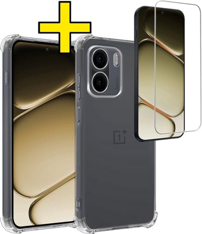 Hoesje - Met Screenprotector - Geschikt voor OnePlus 15R - Sterk & Shockproof - Siliconen Case - Back Cover - Telefoon Hoes - Shock Proof - Telefoonhoesjes - Transparant