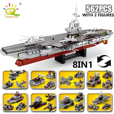 562 stuks 8in1 Militair Schip Vliegtuig Cruiser Bouwstenen Leger Wapen Oorlogsschip Vrachtwagen Stenen Stads Speelgoed voor Kinderen Cadeau gray