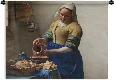 Wandkleed - Wanddoek - Het melkmeisje - Kunst - Oude meesters - Vermeer - 120x90 cm - Wandtapijt