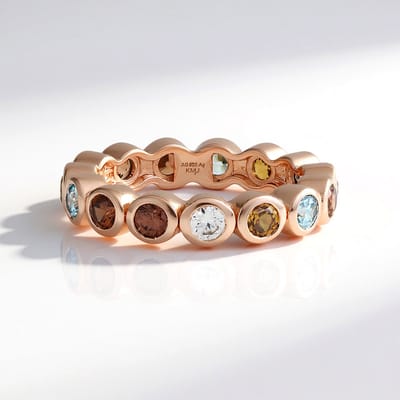 Cavill - Damesring 925 Sterling Zilver - 18K Roségoud Verguld - Multicolor Ratanakiri Zirkonen 2.3 ct - Verstelbare Elegante Ring met Ronde Edelstenen