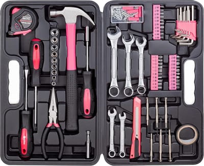Gereedschapsset 148 Delen - Huishoudelijke Set - Klus Klussen - Inclusief Koffer - 35 cm - Roze