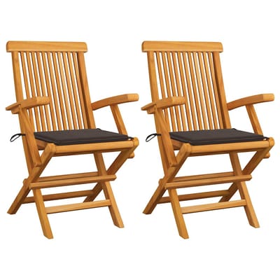 vidaXL - Inklapbare - stoelen - 2 - st - met - taupe - kussens - massief - teakhout