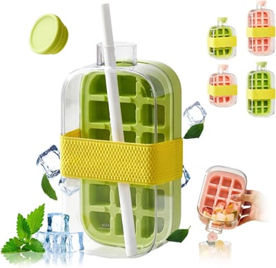 OUTARO-IJsblokjesfles 2-in-1 IJsblokjesvorm Groen 800ml – Met Deksel & Riem – Indrukbaar Losmaakbaar – Verticaal – Draagbaar & Waterdicht – Te Gebruiken als Waterbeker