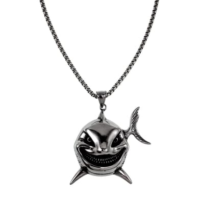 60cm x 3mm Jasseron-Ketting + Grote Haai Hanger, Kettingset, Gepolist Roestvrij Staal 316L - Unisex