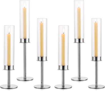 Kaarsenstandaards Set - Decoratieve Houders - Feestelijke Tafel - Met Glas - Tot 48cm - Zilver