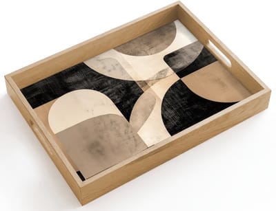 Dienblad hout 40x30 cm - Schootdienblad - Abstract - Vormen - Modern - Beige - Borrelplank rechthoek - Plateau dienbladen