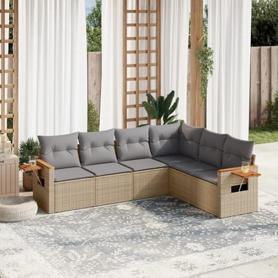vidaXL - 6-delige - Loungeset - met - kussens - poly - rattan - beige