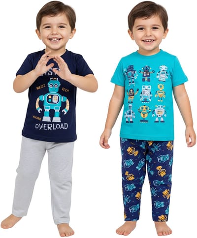 ROBOTS Pyjama voor jongens met lange broek, korte mouwen, KATOEN, set van 2 stuks