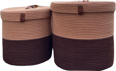 OZ Home - 2-delige Mandenset met Deksel - Bruin/Beige - Duurzaam & Functioneel - Voor Opslag en Organisatie